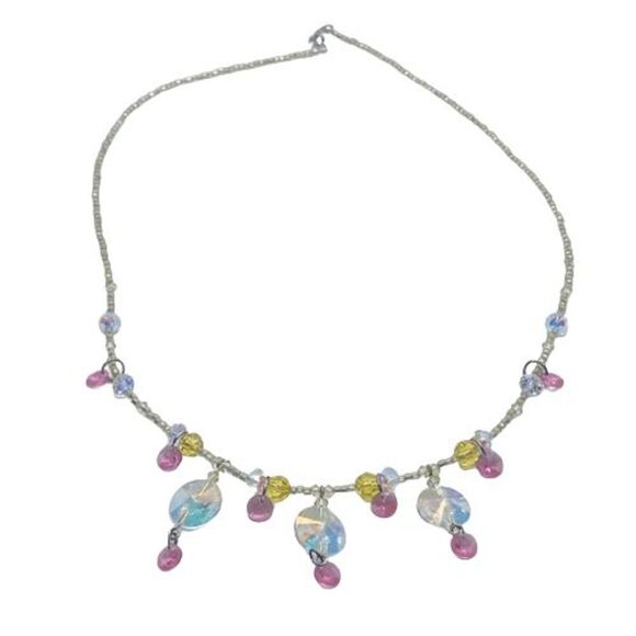 Elegant Crystal Beaded 18" Fringe Necklace w/ Sterling Silver Clasp - Picture 1 of 4